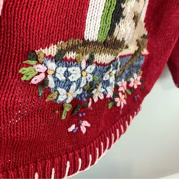 Vintage Knit Red Cat Sweater Size Large Button Front Cardigan - Picture 4 of 16